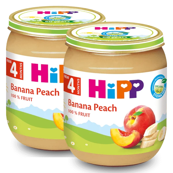 Combo 2 Dinh dưỡng đóng lọ HiPP Organic - Chuối, Đào 125g