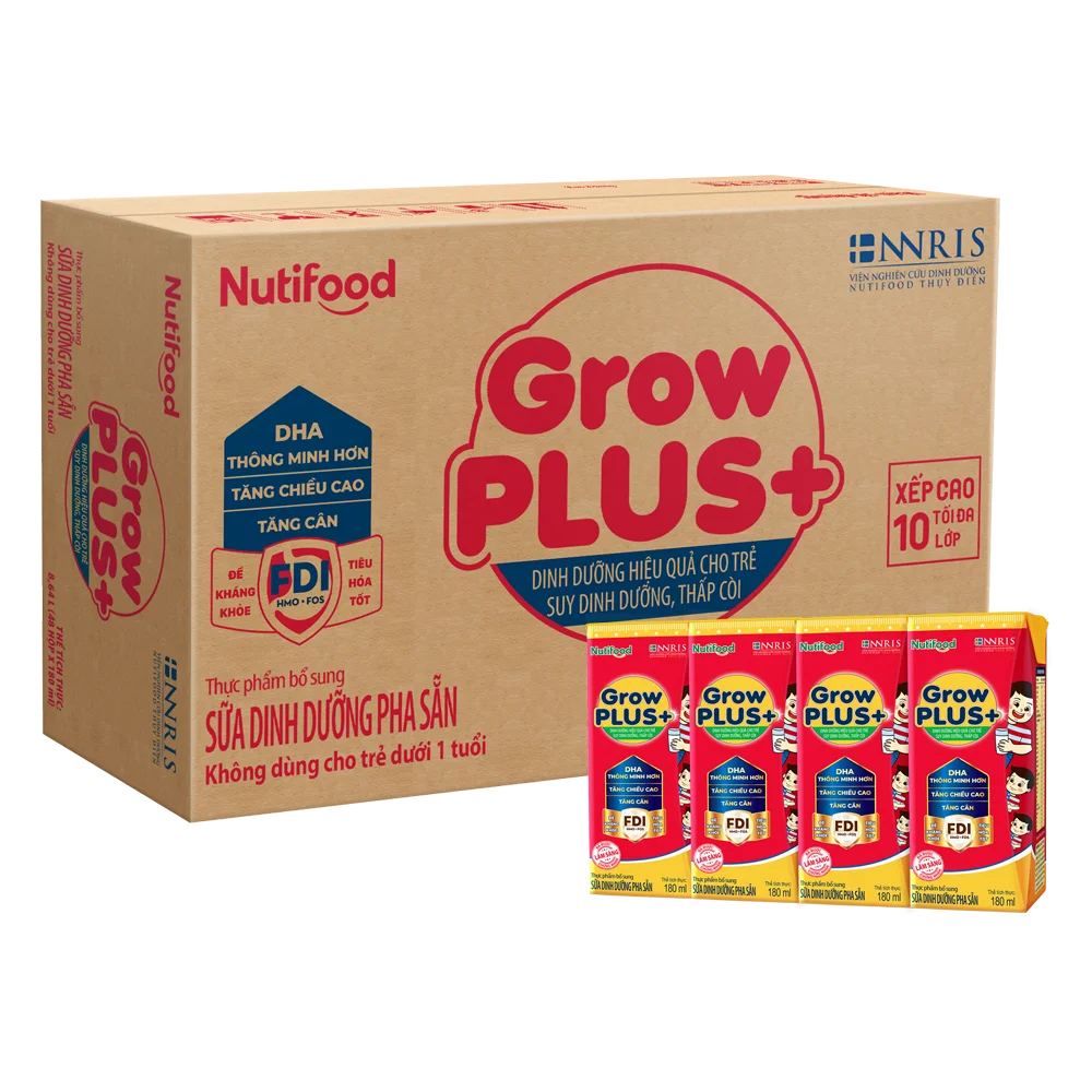 Thùng Sữa GrowPLUS+ hộp 180ml (Thùng 12 lốc - lốc 4 hộp)