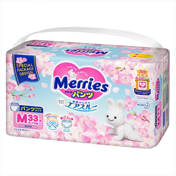 Combo 3 Bỉm Tã Quần Merries Sakura (M, 6-11kg, 33 miếng)