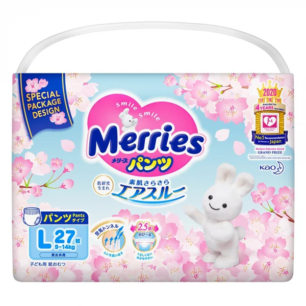 Combo 3 Bỉm Tã Quần Merries Sakura (L, 9-14kg, 27 miếng)