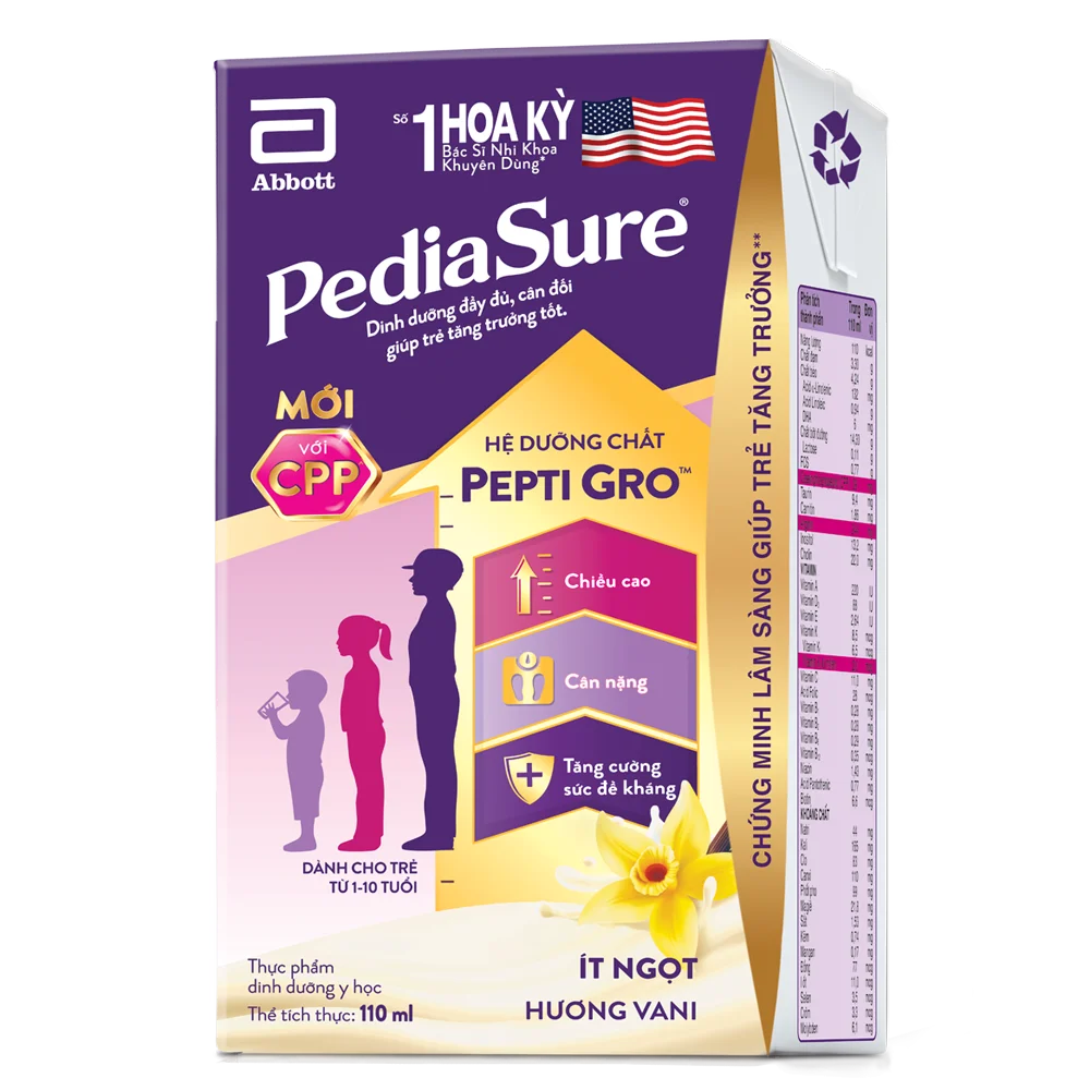 Combo 3 Thùng Thực phẩm dinh dưỡng y học cho trẻ 1-10 tuổi: Pediasure hương vani (110ml) (Lốc 4)