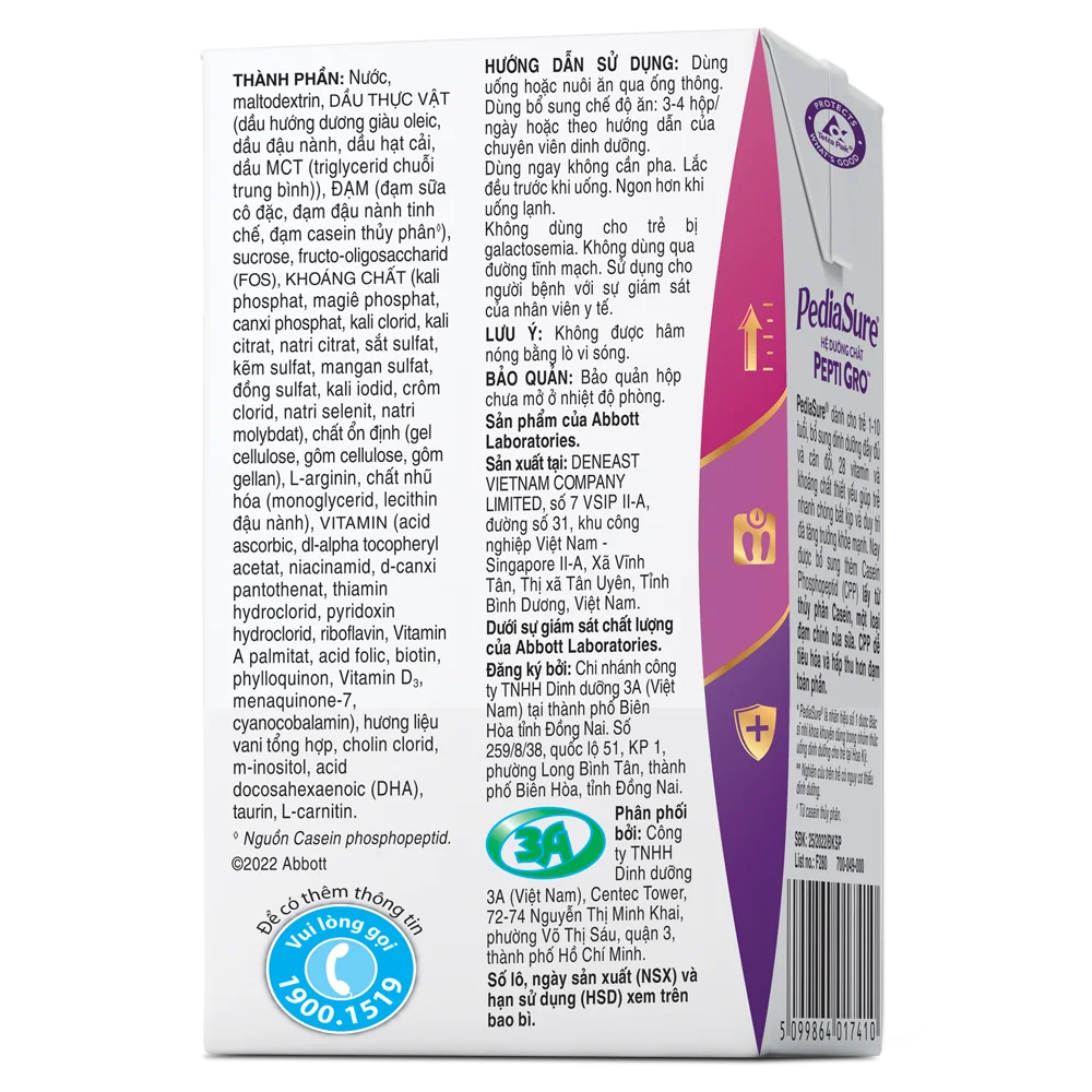 Combo 3 Thùng Thực phẩm dinh dưỡng y học cho trẻ 1-10 tuổi: Pediasure hương vani (110ml) (Lốc 4)