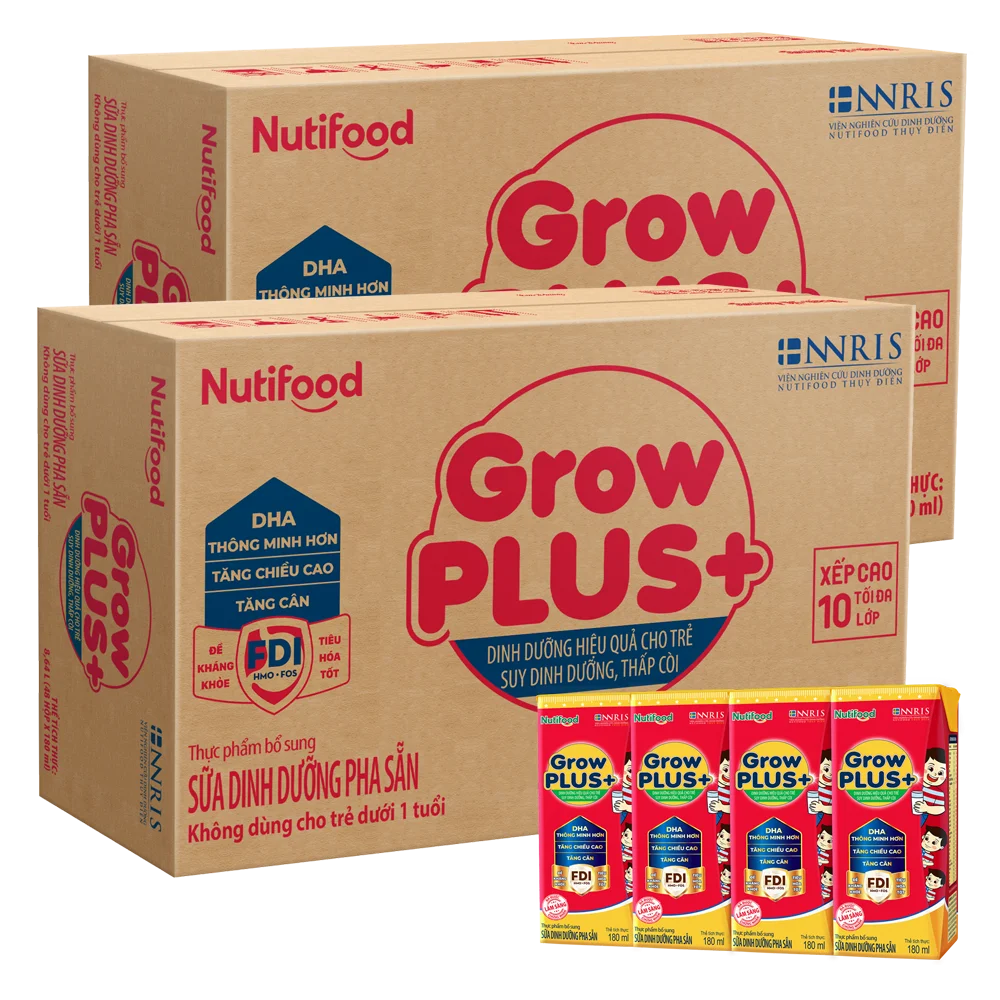 Combo 2 Thùng Sữa GrowPLUS+ Hộp 180ml (lốc 4 hộp)