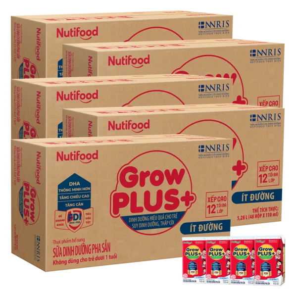 Combo 5 Thùng SPDDPS GrowPLUS 110ml Ít đường (lốc 4 hộp)