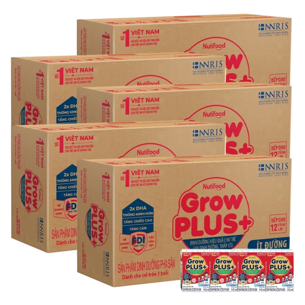 Combo 5 thùng Sữa GrowPlus+ ít đường 110ml (lốc 4 hộp)