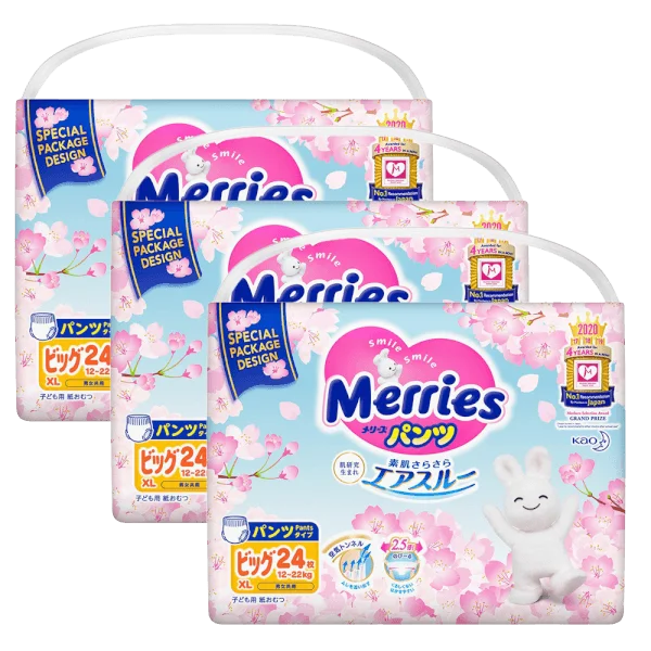 Combo 3 Bỉm Tã Quần Merries Sakura (XL, 12-17kg, 24 miếng)