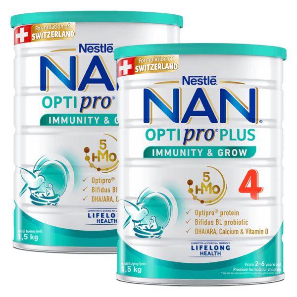 Combo 2 Sữa Nan Optipro PLUS 4 1.5kg, với 5HMO, Công thức từ Thụy Sĩ (2-6 tuổi)