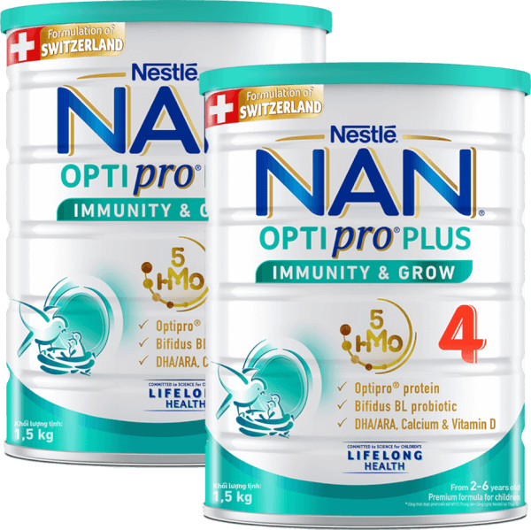 Combo 2 Sữa Nan Optipro PLUS 4 1.5kg, với 5HMO, Công thức từ Thụy Sĩ (2-6 tuổi)