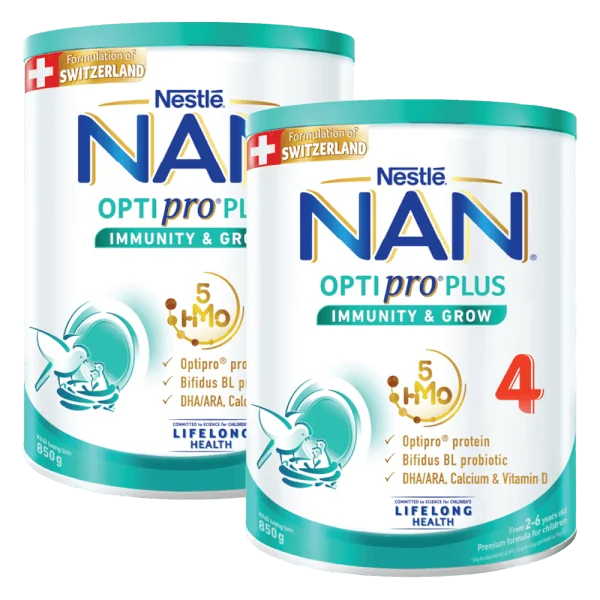 Combo 2 Sữa Nan Optipro PLUS 4 850g, với 5HMO, công thức từ Thụy Sĩ (2-6 tuổi)