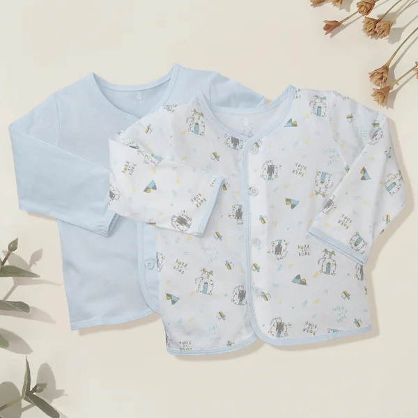 Cặp áo sơ sinh cài giữa tay dài Animo KV422076 (NB-12M,Xanh biển)