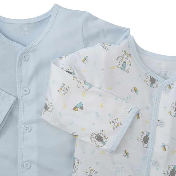 Cặp áo sơ sinh cài giữa tay dài Animo KV422076 (NB-12M,Xanh biển)