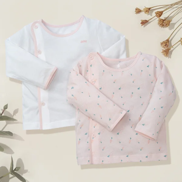 Cặp áo sơ sinh cài chéo tay dài Animo KV422065 (NB-12M,Hồng)