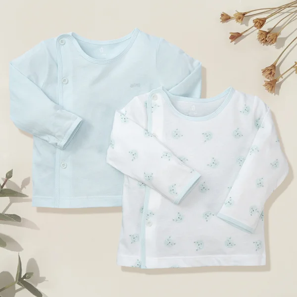 Cặp áo sơ sinh cài chéo tay dài Animo KV422063 (NB-12M,Xanh ngọc)