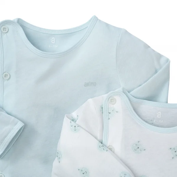 Cặp áo sơ sinh cài chéo tay dài Animo KV422063 (NB-12M,Xanh ngọc)