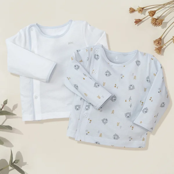 Cặp áo sơ sinh cài chéo tay dài Animo KV422062 (NB-12M,Xám)