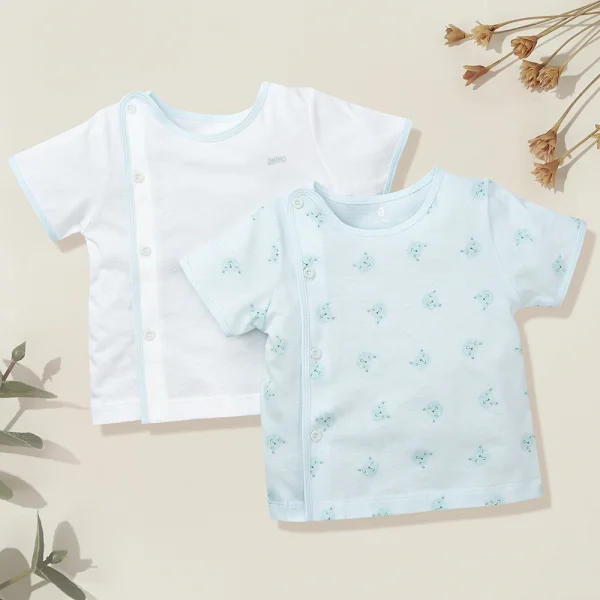 Cặp áo sơ sinh cài chéo tay ngắn Animo KV422060 (NB-12M,Xanh ngọc)