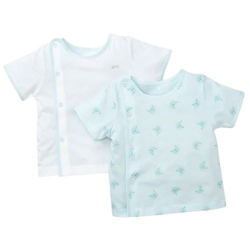 Cặp áo sơ sinh cài chéo tay ngắn Animo KV422060 (NB-12M,Xanh ngọc)