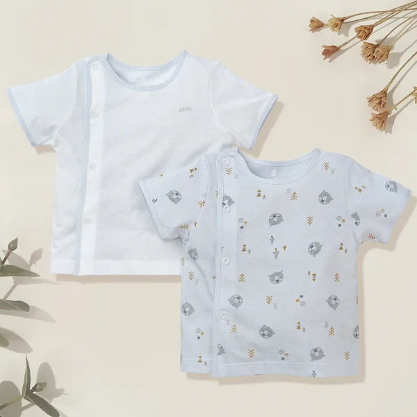 Cặp áo sơ sinh cài chéo tay ngắn Animo KV422059 (NB-12M,Xám)