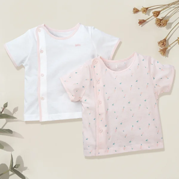 Cặp áo sơ sinh cài chéo tay ngắn Animo KV422056 (NB-12M,Hồng)