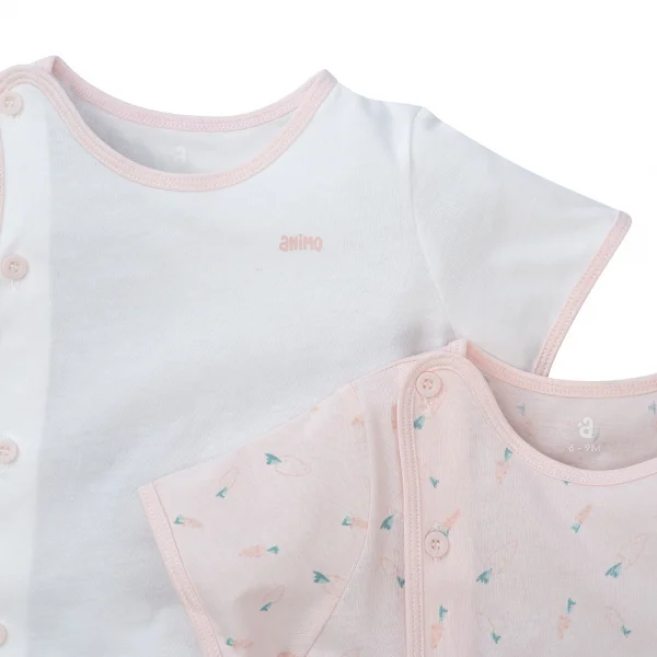 Cặp áo sơ sinh cài chéo tay ngắn Animo KV422056 (NB-12M,Hồng)