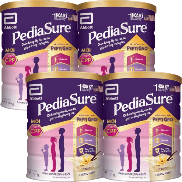 Combo 4 Thực phẩm dinh dưỡng y học cho trẻ 1-10 tuổi: Pediasure vani 1.6kg