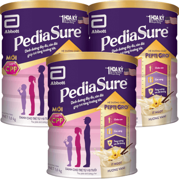 Combo 3 Thực phẩm dinh dưỡng y học cho trẻ 1-10 tuổi: Pediasure vani 1.6kg