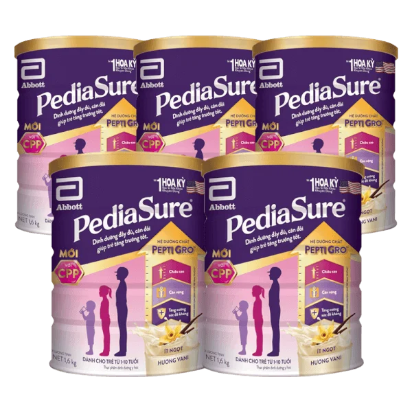Combo 5 Thực phẩm dinh dưỡng y học cho trẻ 1-10 tuổi: Pediasure vani 1.6kg