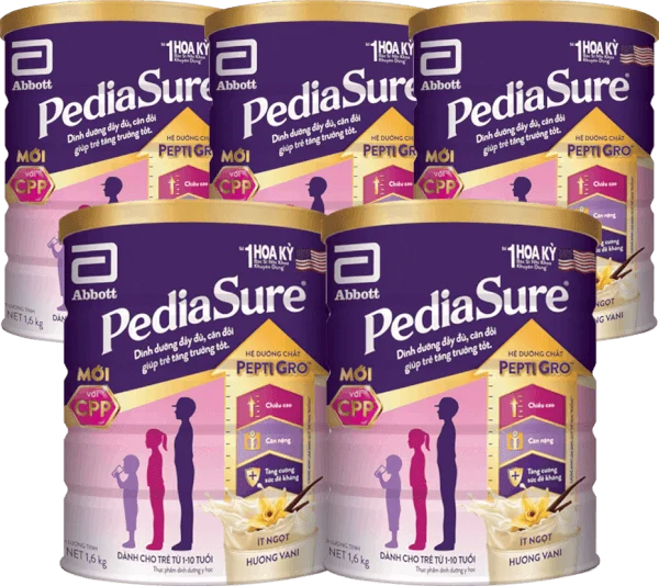 Combo 5 Thực phẩm dinh dưỡng y học cho trẻ 1-10 tuổi: Pediasure vani 1.6kg