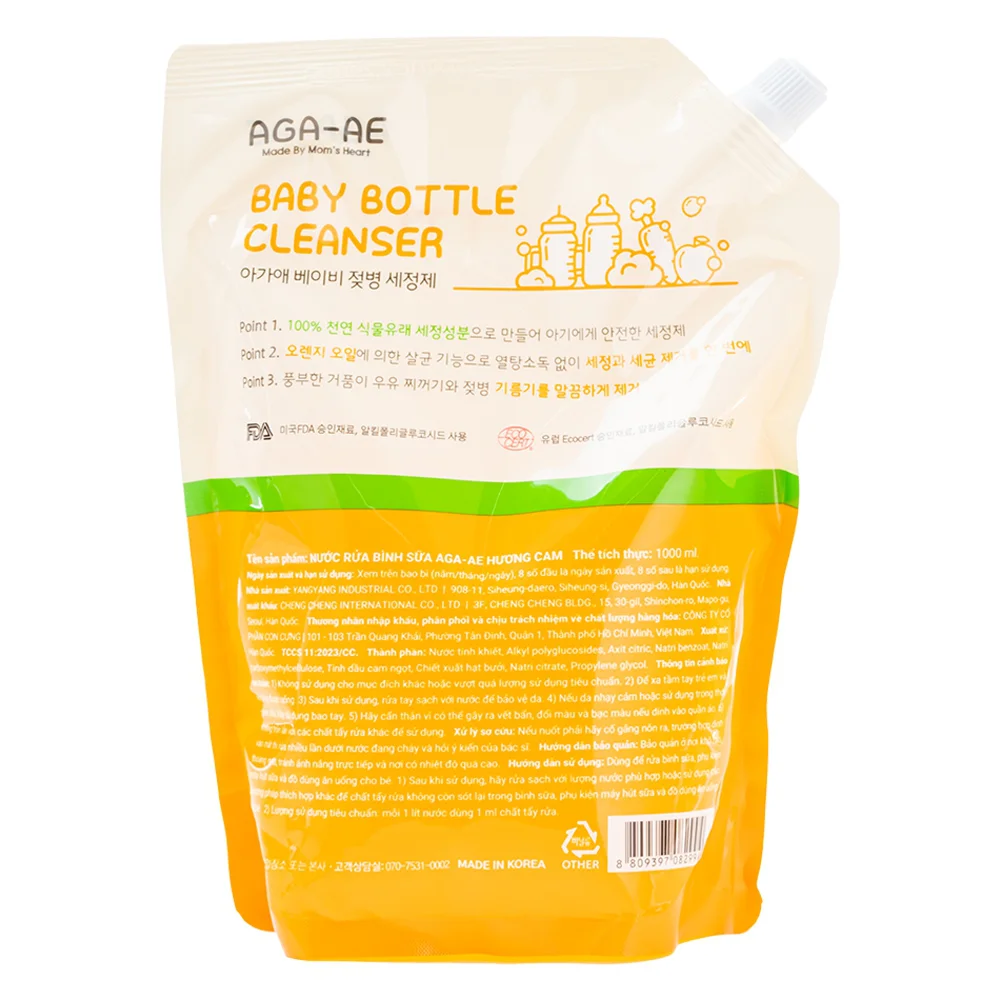 Combo 2 Nước rửa bình sữa AGA-AE hương cam - Túi 1L