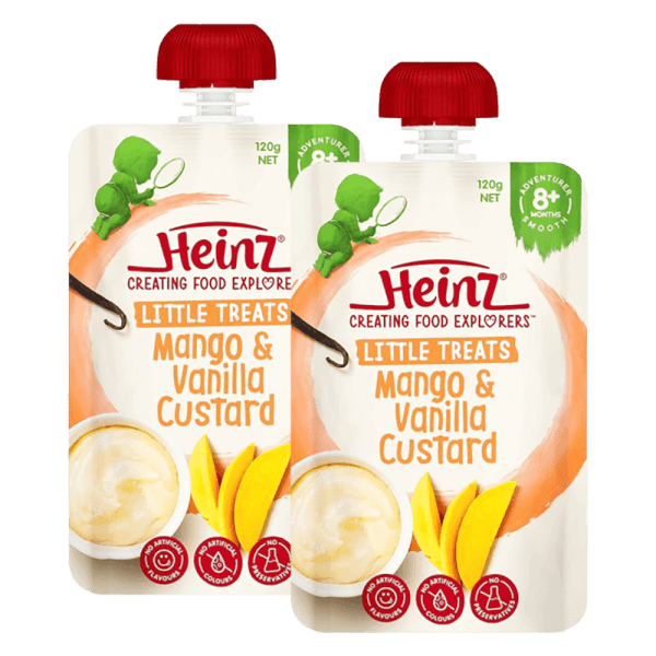 Combo 2 Hỗn hợp nghiền dành cho trẻ 8 tháng tuổi trở lên : Custard Xoài và Vani - Heinz Mango & Vanilla custard
