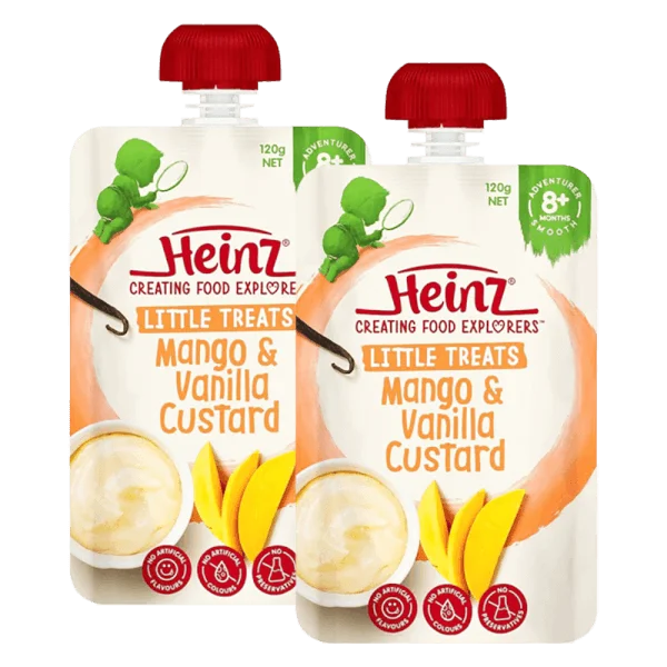 Combo 2 Hỗn hợp nghiền dành cho trẻ 8 tháng tuổi trở lên : Custard Xoài và Vani - Heinz Mango & Vanilla custard