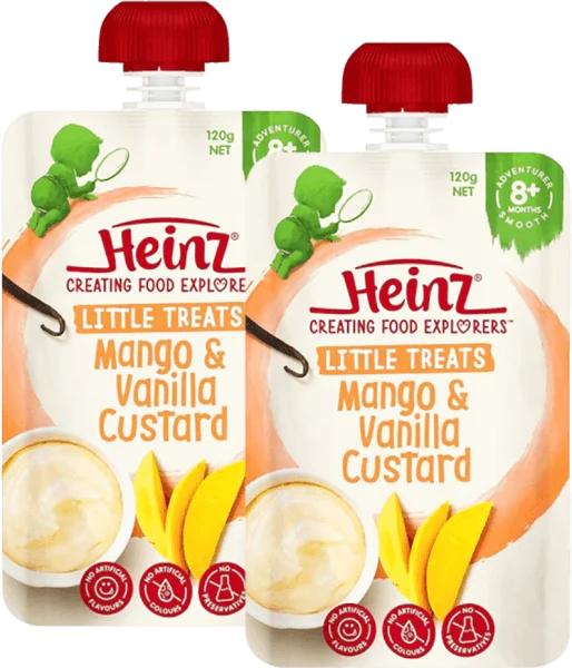 Combo 2 Hỗn hợp nghiền dành cho trẻ 8 tháng tuổi trở lên : Custard Xoài và Vani - Heinz Mango & Vanilla custard