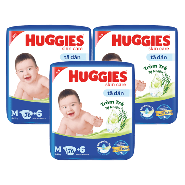 Combo 3 Tã dán Huggies Skincare cực đại (M, 6-11kg, 76 miếng)