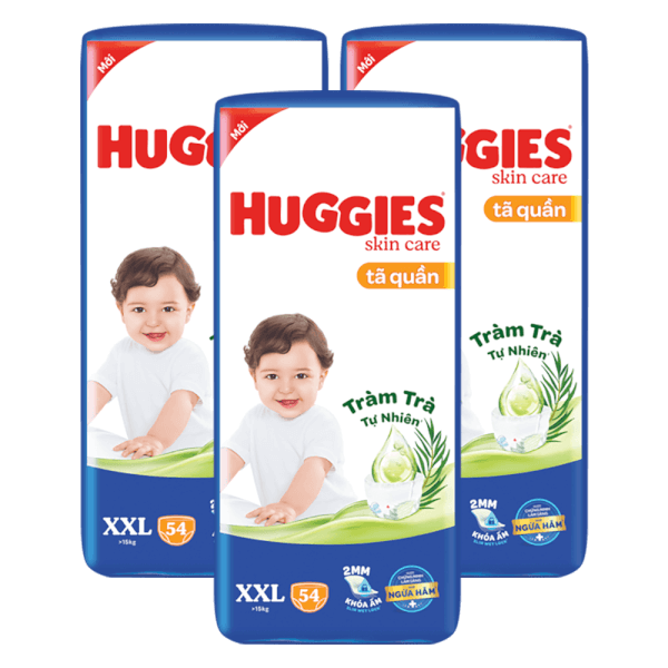 Combo 3 Tã quần Huggies Skincare gói cực đại (XXL, >15kg, 54 miếng)