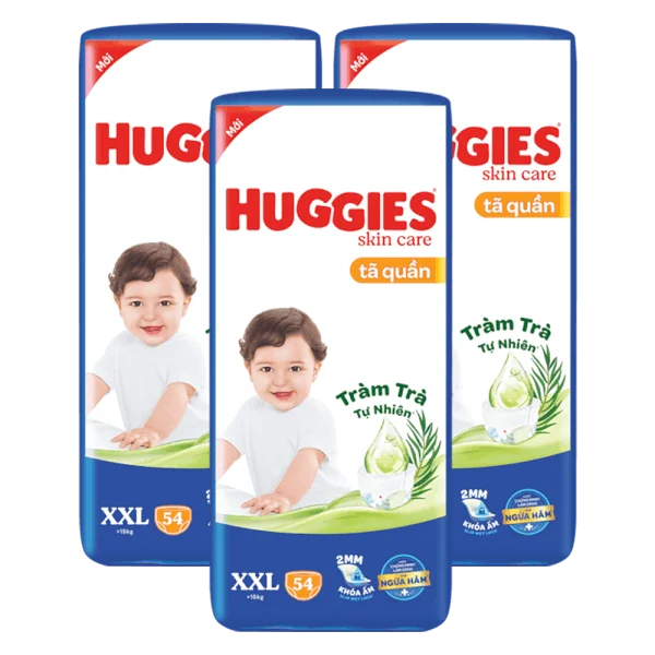 Combo 3 Tã quần Huggies Skincare gói cực đại (XXL, >15kg, 54 miếng)