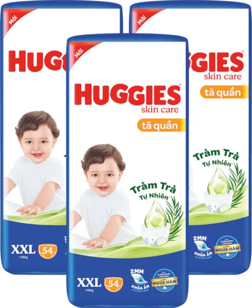 Combo 3 Tã quần Huggies Skincare gói cực đại (XXL, >15kg, 54 miếng)