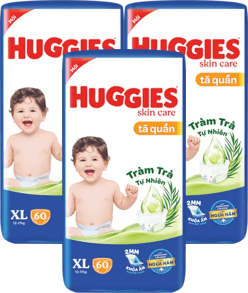 Combo 3 Tã quần Huggies Skincare gói cực đại (XL, 12-17kg, 60 miếng)