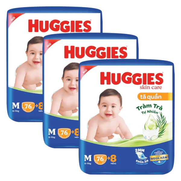 Combo 3 Tã quần Huggies Skincare gói cực đại (M, 6-11kg, 76 miếng)