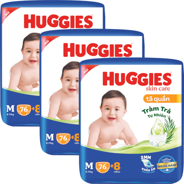 Combo 3 Tã quần Huggies Skincare gói cực đại (M, 6-11kg, 76 miếng)