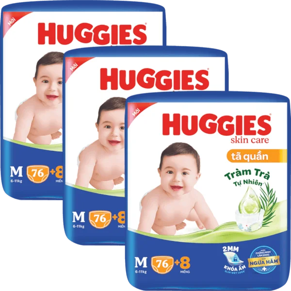 Combo 3 Tã quần Huggies Skincare gói cực đại (M, 6-11kg, 76 miếng)