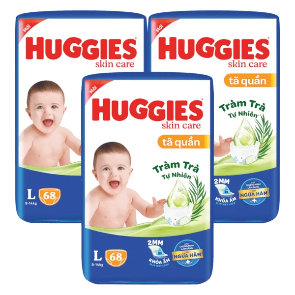 Combo 3 Tã quần Huggies Skincare gói cực đại (L, 9-14kg, 68 miếng)