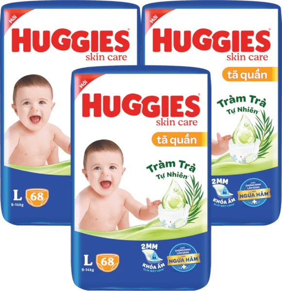 Combo 3 Tã quần Huggies Skincare gói cực đại (L, 9-14kg, 68 miếng)