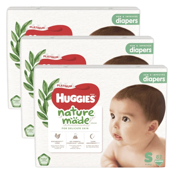 Combo 3 Bỉm tã dán Huggies Platinum Nature Made size S 82 miếng (4-8kg)