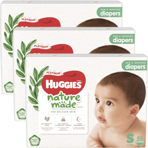 Combo 3 Bỉm tã dán Huggies Platinum Nature Made size S 82 miếng (4-8kg)