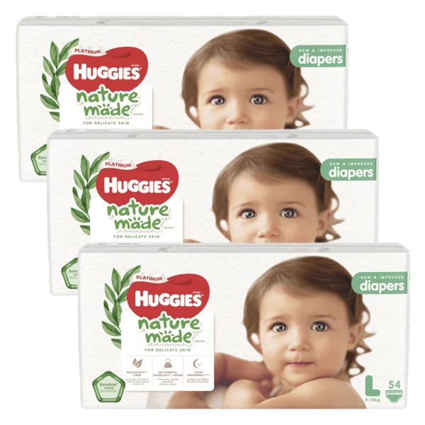 Combo 3 Bỉm tã dán Huggies Platinum Nature Made size L 54 miếng (9-14kg)
