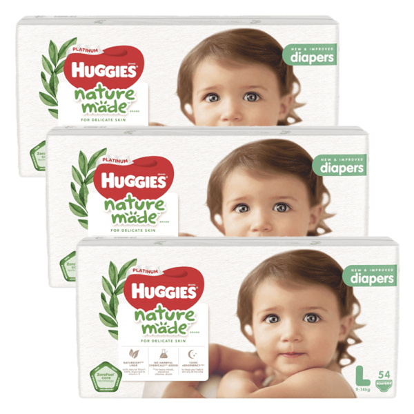 Combo 3 Bỉm tã dán Huggies Platinum Nature Made size L 54 miếng (9-14kg)
