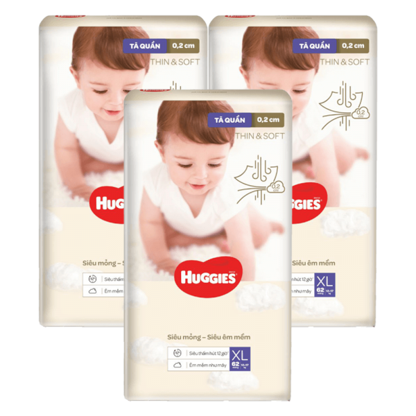 Combo 3 Tã quần Huggies Thin & Soft  (XL, 12-17kg, 62 miếng)