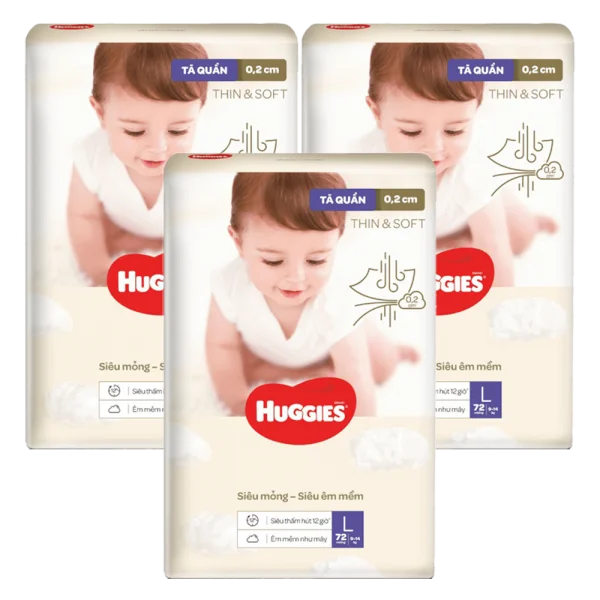 Combo 3 Tã quần Huggies Thin & Soft  (L, 9-14kg, 72 miếng)