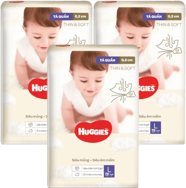 Combo 3 Tã quần Huggies Thin & Soft  (L, 9-14kg, 72 miếng)