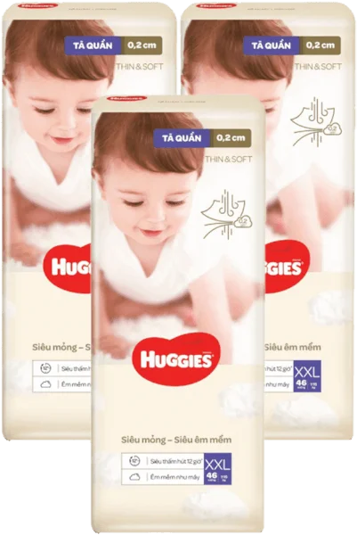 Combo 3 Tã quần Huggies Thin & Soft  (XXL, >15kg, 46 miếng)